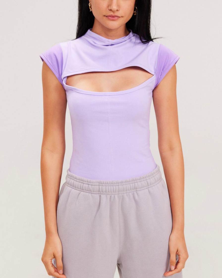 Tops Samii Ryan | Grape Mock Neck Bodysuit