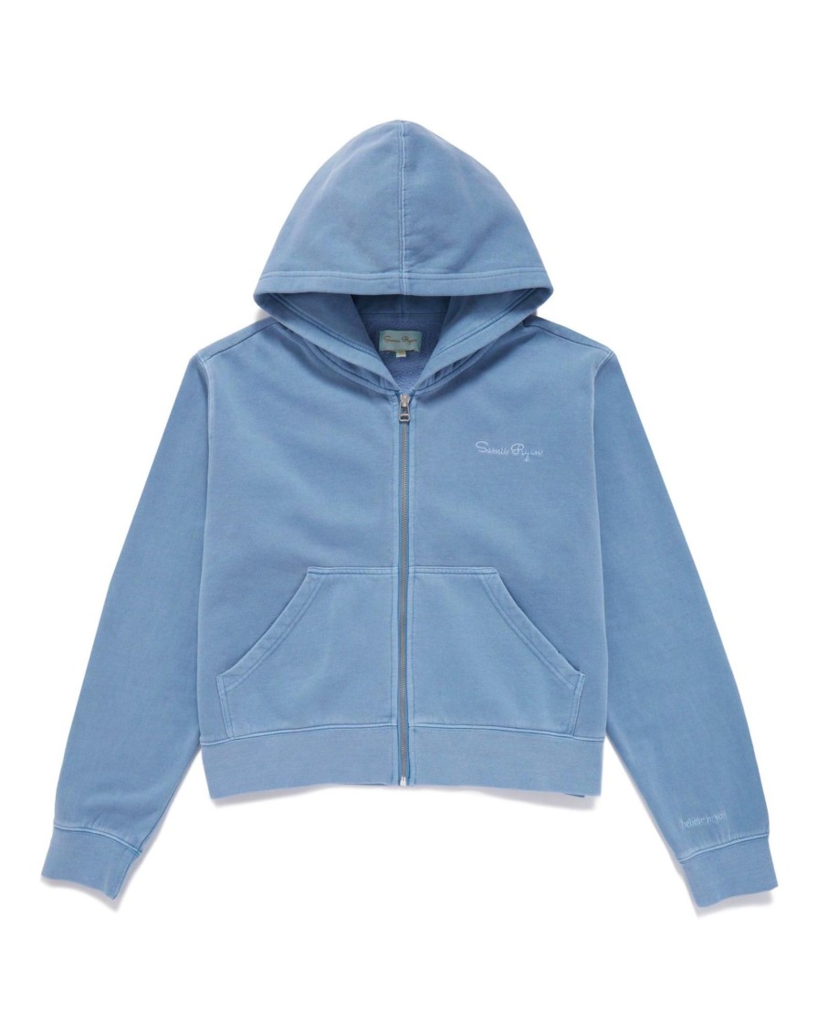 Tops Samii Ryan | Denim Wash Zip Up Hoodie