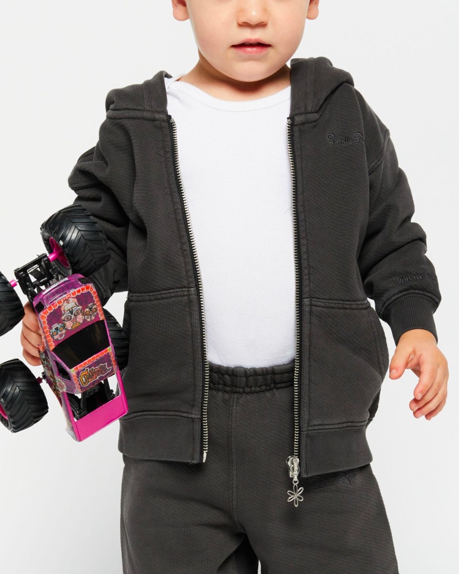 Kids Samii Ryan | Black Stone Wash Zip-Up Hoodie- Kids